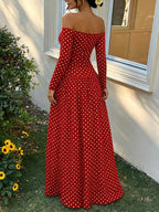 Off-the-Shoulder Ruched Maxi Dress detail view 24 - Vellaya Lane