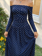 Off-the-Shoulder Ruched Maxi Dress detail view 27 - Vellaya Lane