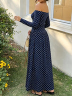 Off-the-Shoulder Ruched Maxi Dress detail view 28 - Vellaya Lane