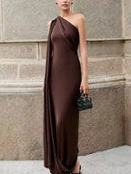 One-Shoulder Draped Maxi Dress - Vellaya Lane
