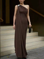 One-Shoulder Draped Maxi Dress detail view 02 - Vellaya Lane