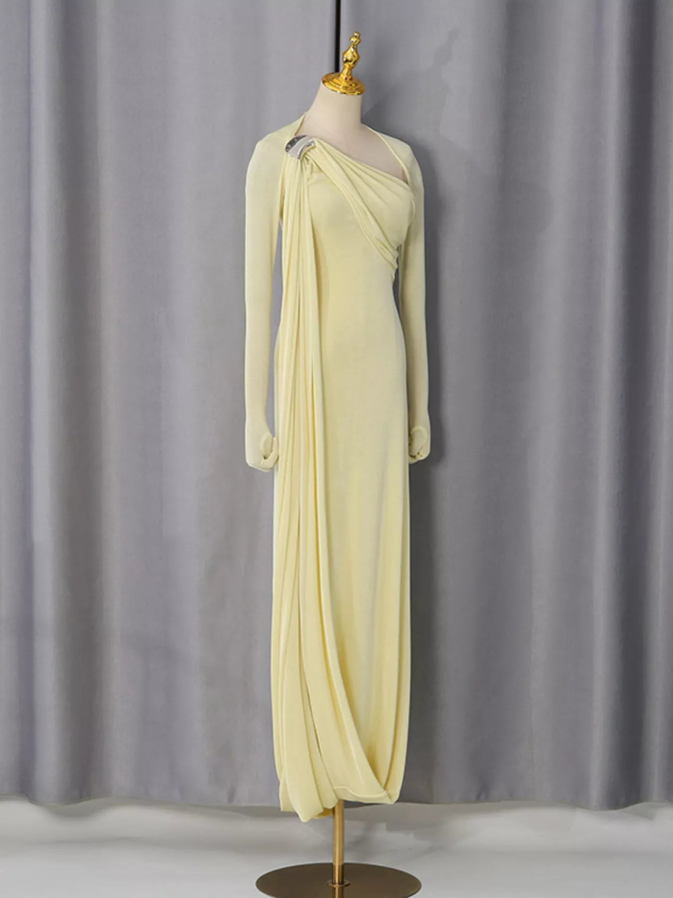 One-Shoulder Draped Maxi Dress detail view 06 - Vellaya Lane