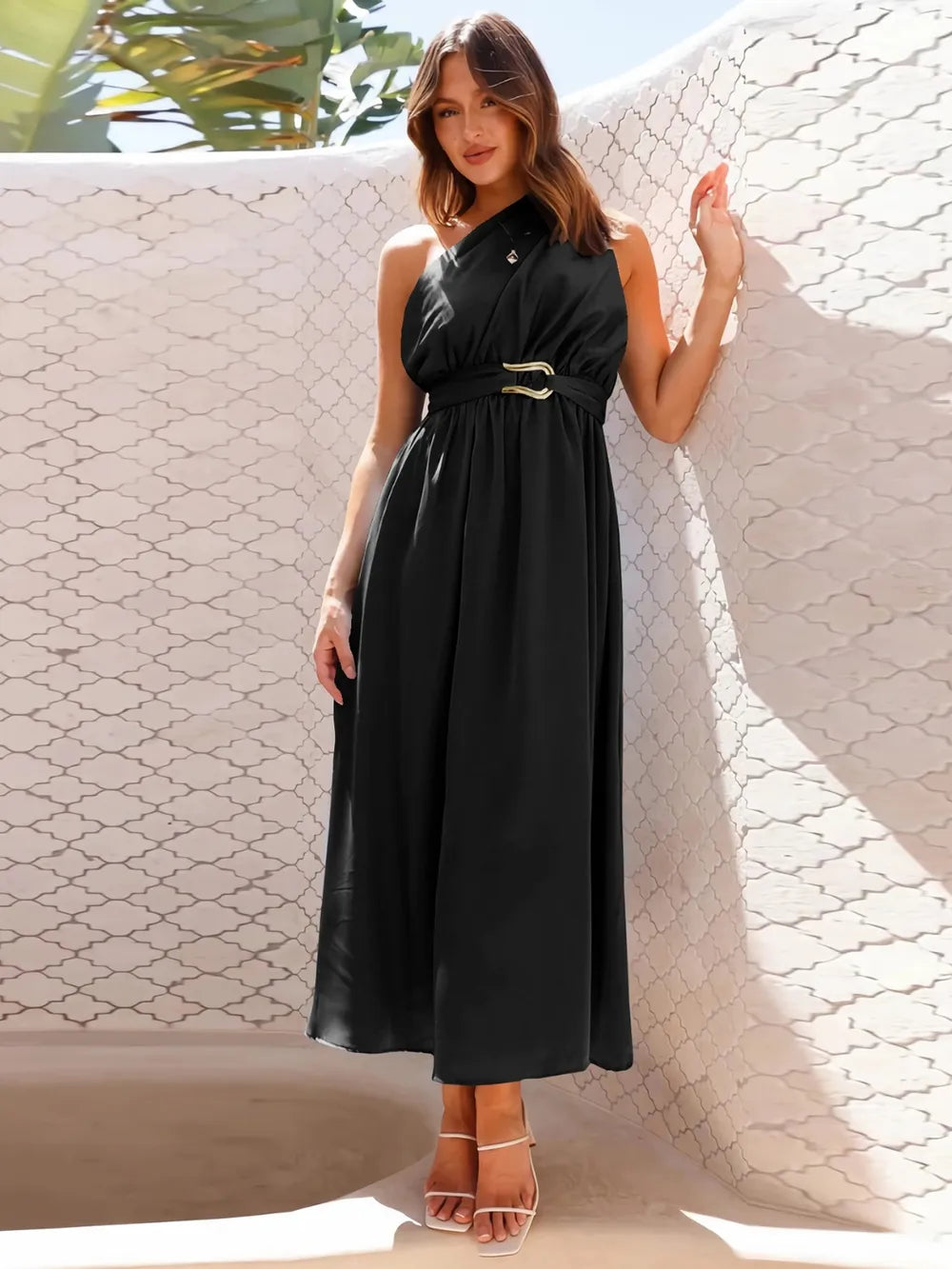 One-Shoulder Midi Dress detail view 17 - Vellaya Lane