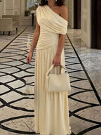 One-Shoulder Ruched Maxi Dress - Vellaya Lane
