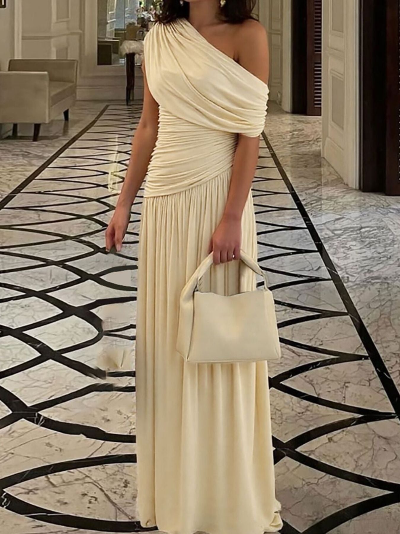 One-Shoulder Ruched Maxi Dress - Vellaya Lane