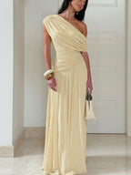 One-Shoulder Ruched Maxi Dress detail view 02 - Vellaya Lane