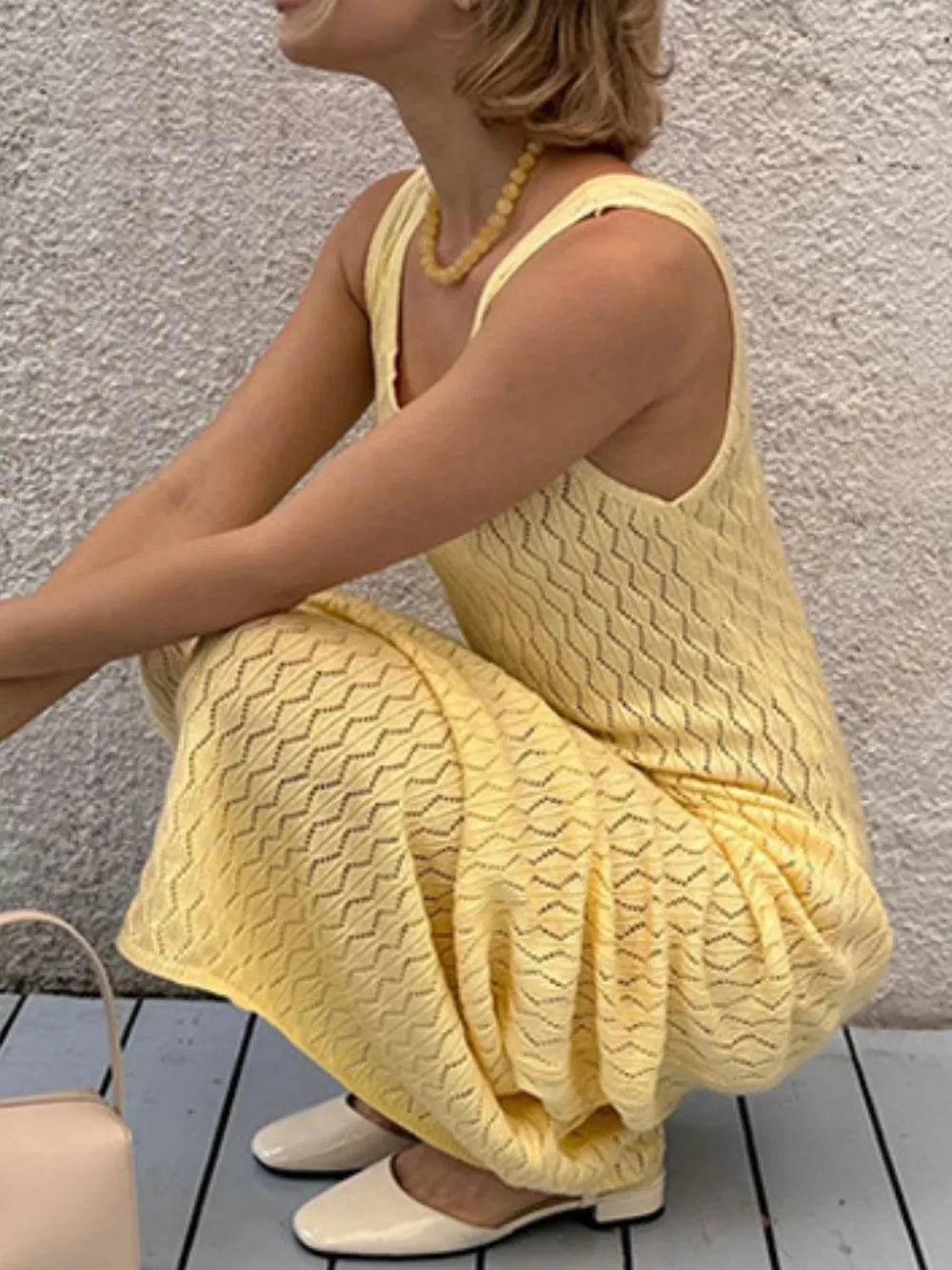 Openwork Sleeveless Maxi Dress detail view 02 - Vellaya Lane