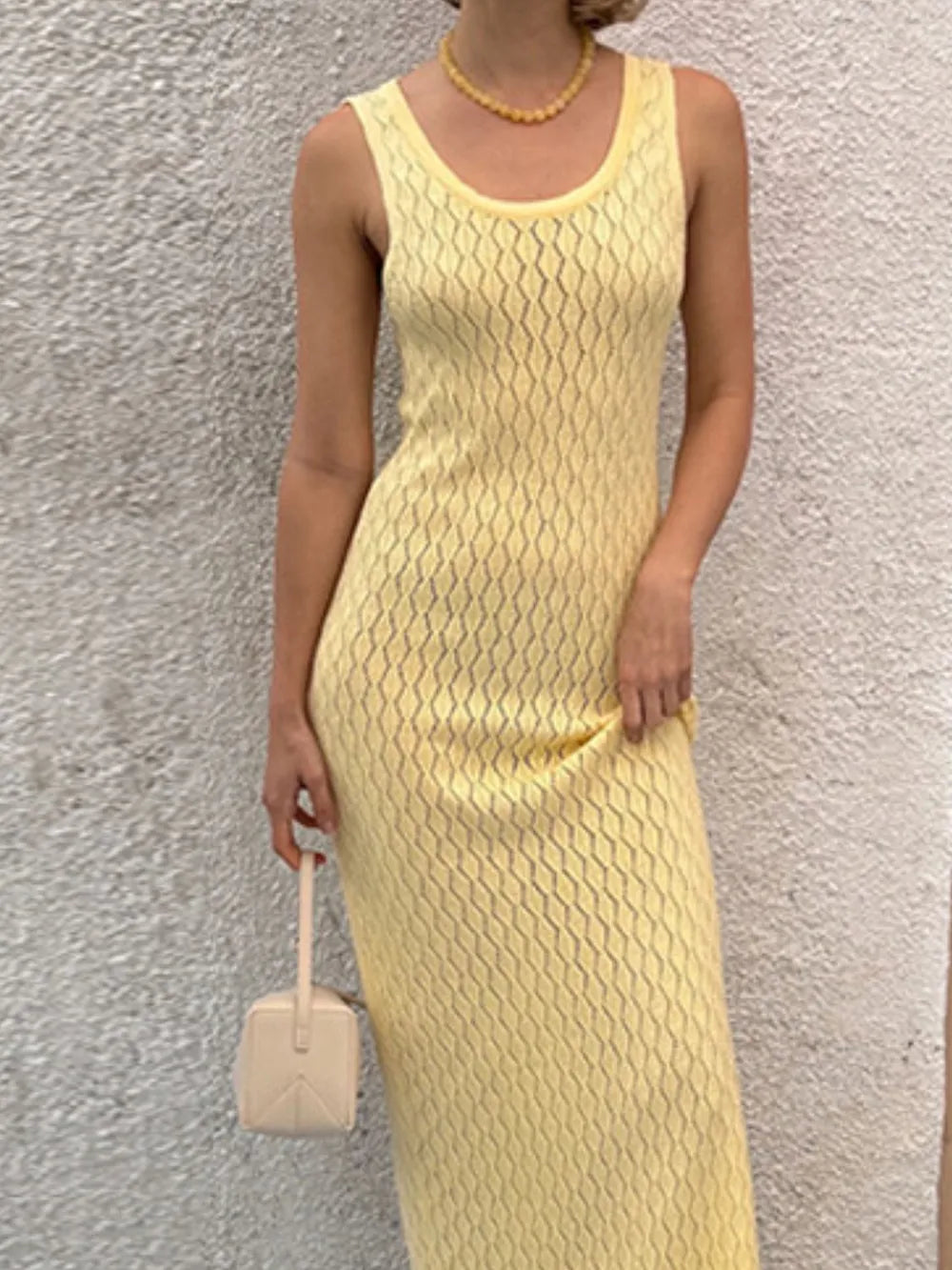 Openwork Sleeveless Maxi Dress detail view 03 - Vellaya Lane