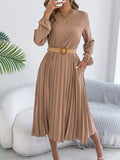 Pleated Pocketed A-Line Midi Dress - Vellaya Lane