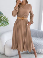 Pleated Pocketed A-Line Midi Dress - Vellaya Lane