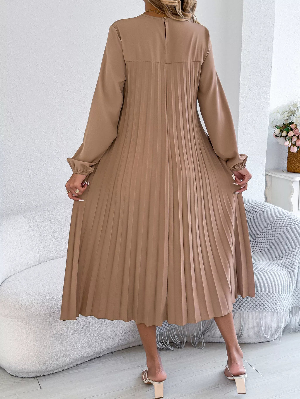 Pleated Pocketed A-Line Midi Dress detail view 05 - Vellaya Lane