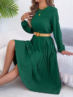 Pleated Pocketed A-Line Midi Dress detail view 08 - Vellaya Lane