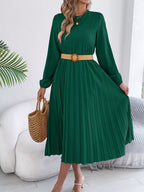 Pleated Pocketed A-Line Midi Dress detail view 09 - Vellaya Lane