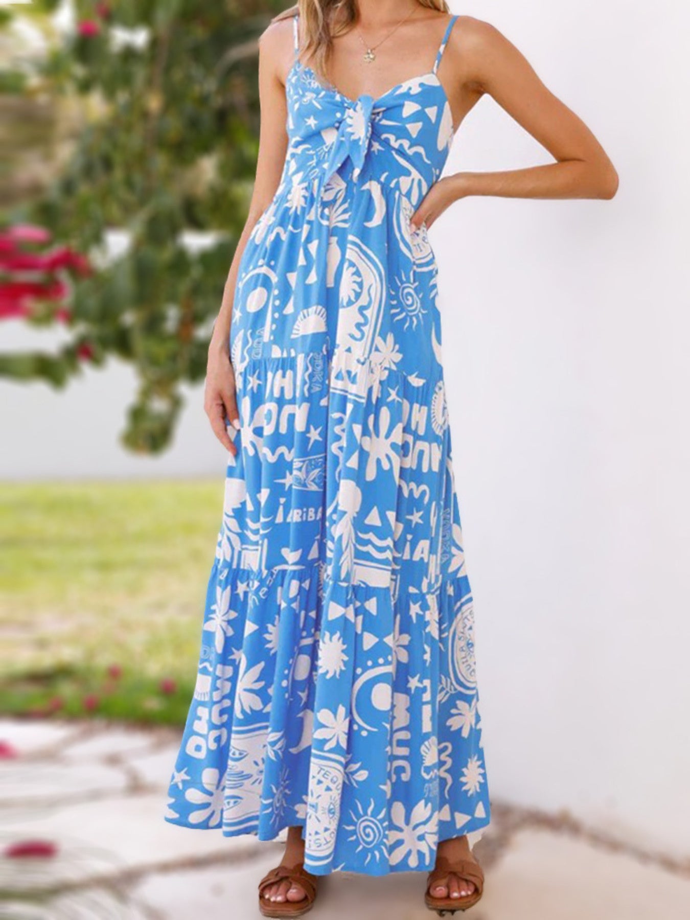 Printed Tie-Front Maxi Dress detail view 02 - Vellaya Lane