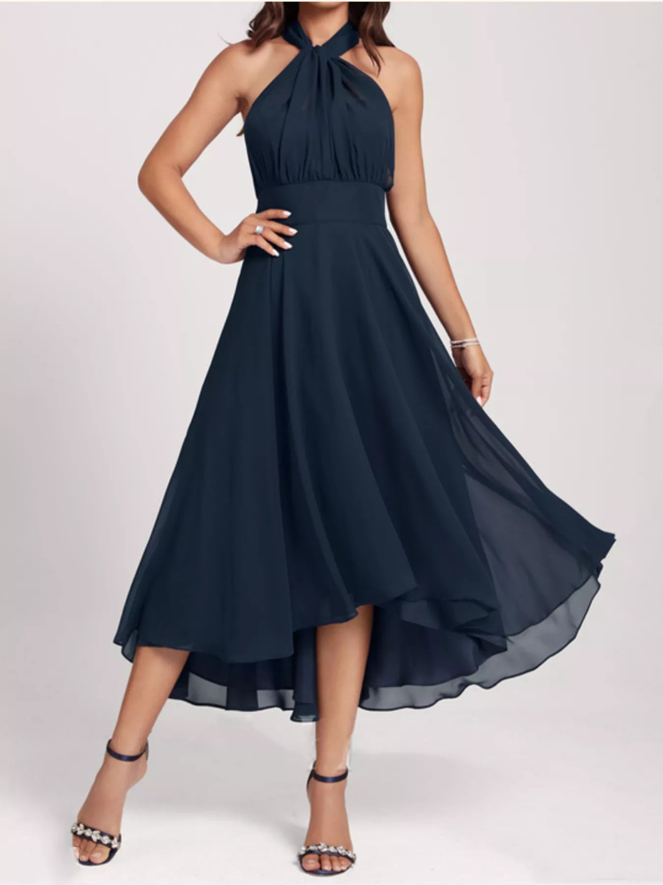 Ruched A-Line Midi Dress detail view 02 - Vellaya Lane