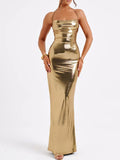 Ruched Halter-Neck Maxi Dress - Vellaya Lane