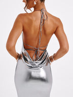 Ruched Halter-Neck Maxi Dress detail view 16 - Vellaya Lane
