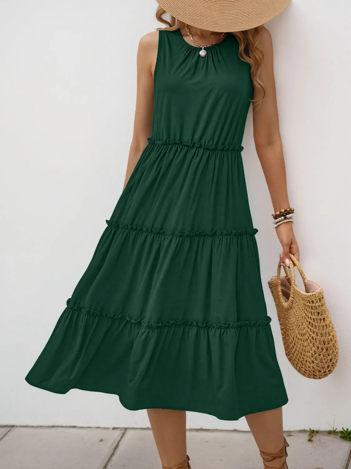 Ruffle Tiered Midi Dress detail view 02 - Vellaya Lane