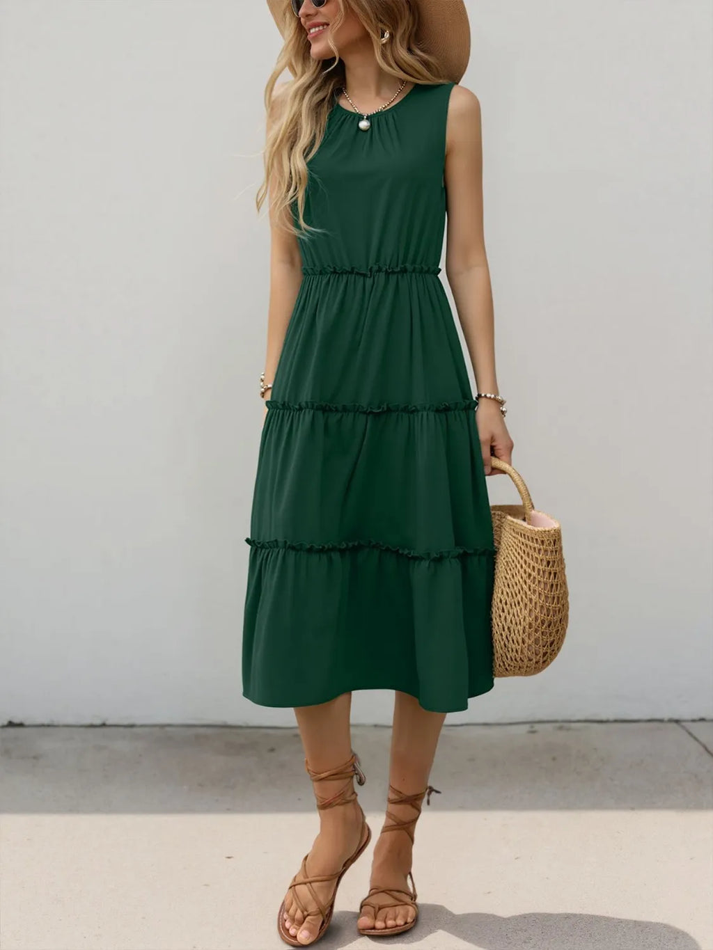 Ruffle Tiered Midi Dress detail view 03 - Vellaya Lane