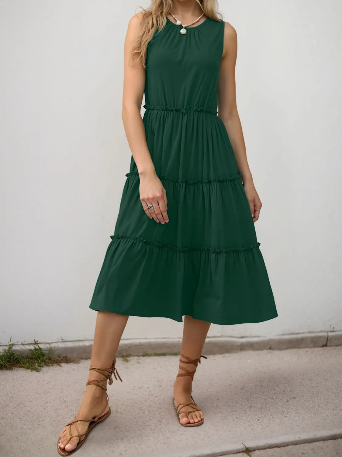 Ruffle Tiered Midi Dress detail view 04 - Vellaya Lane