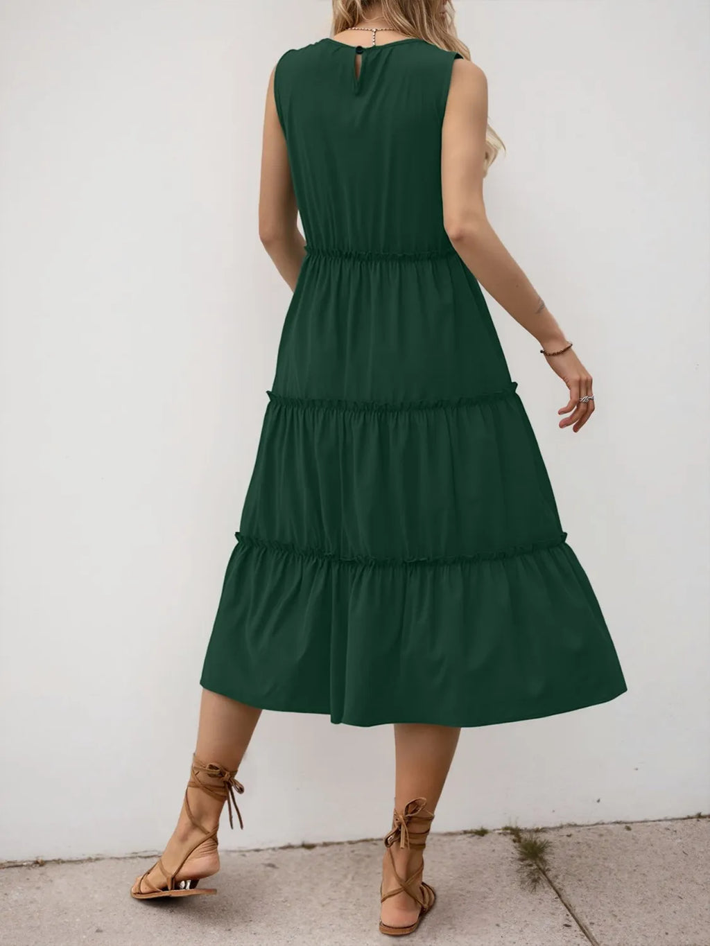 Ruffle Tiered Midi Dress detail view 05 - Vellaya Lane