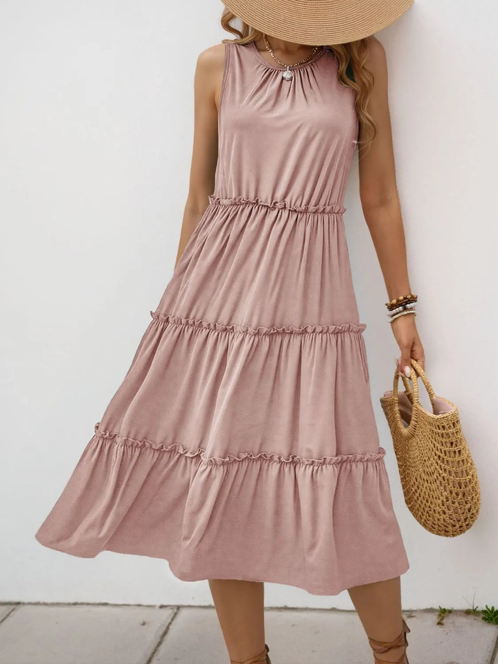 Ruffle Tiered Midi Dress detail view 07 - Vellaya Lane