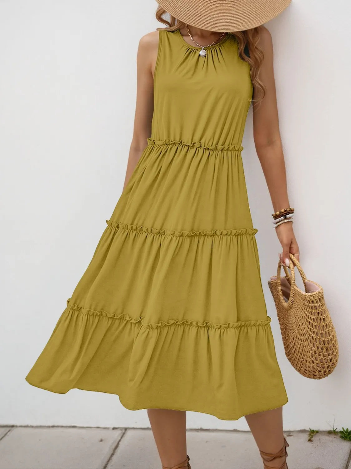 Ruffle Tiered Midi Dress detail view 15 - Vellaya Lane