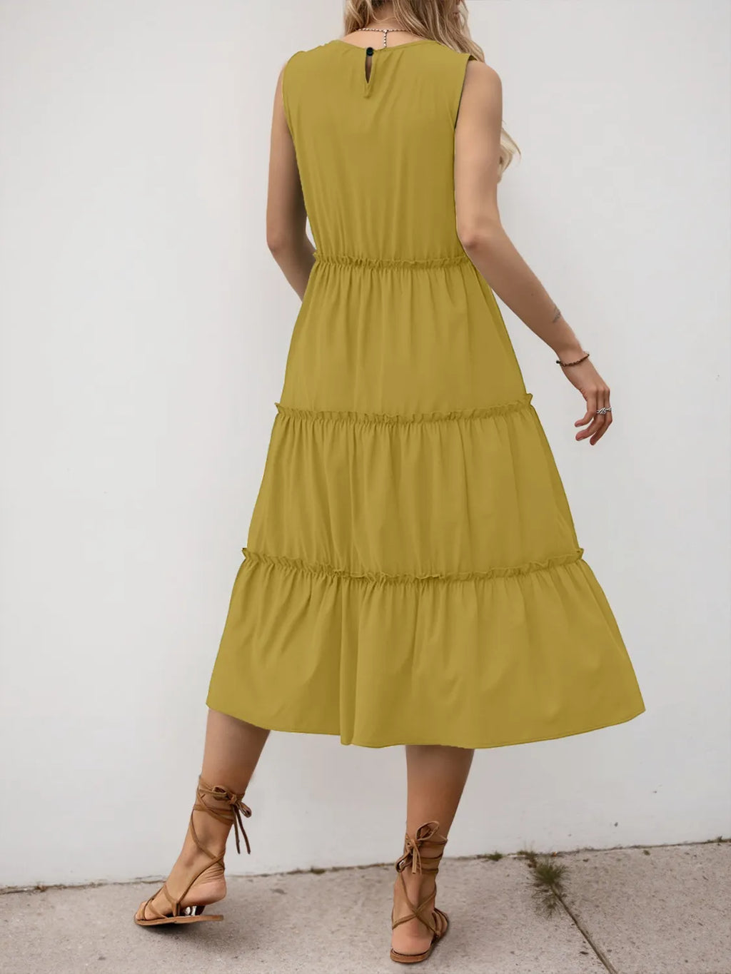 Ruffle Tiered Midi Dress detail view 17 - Vellaya Lane