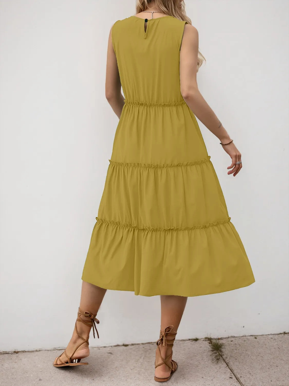 Ruffle Tiered Midi Dress detail view 17 - Vellaya Lane