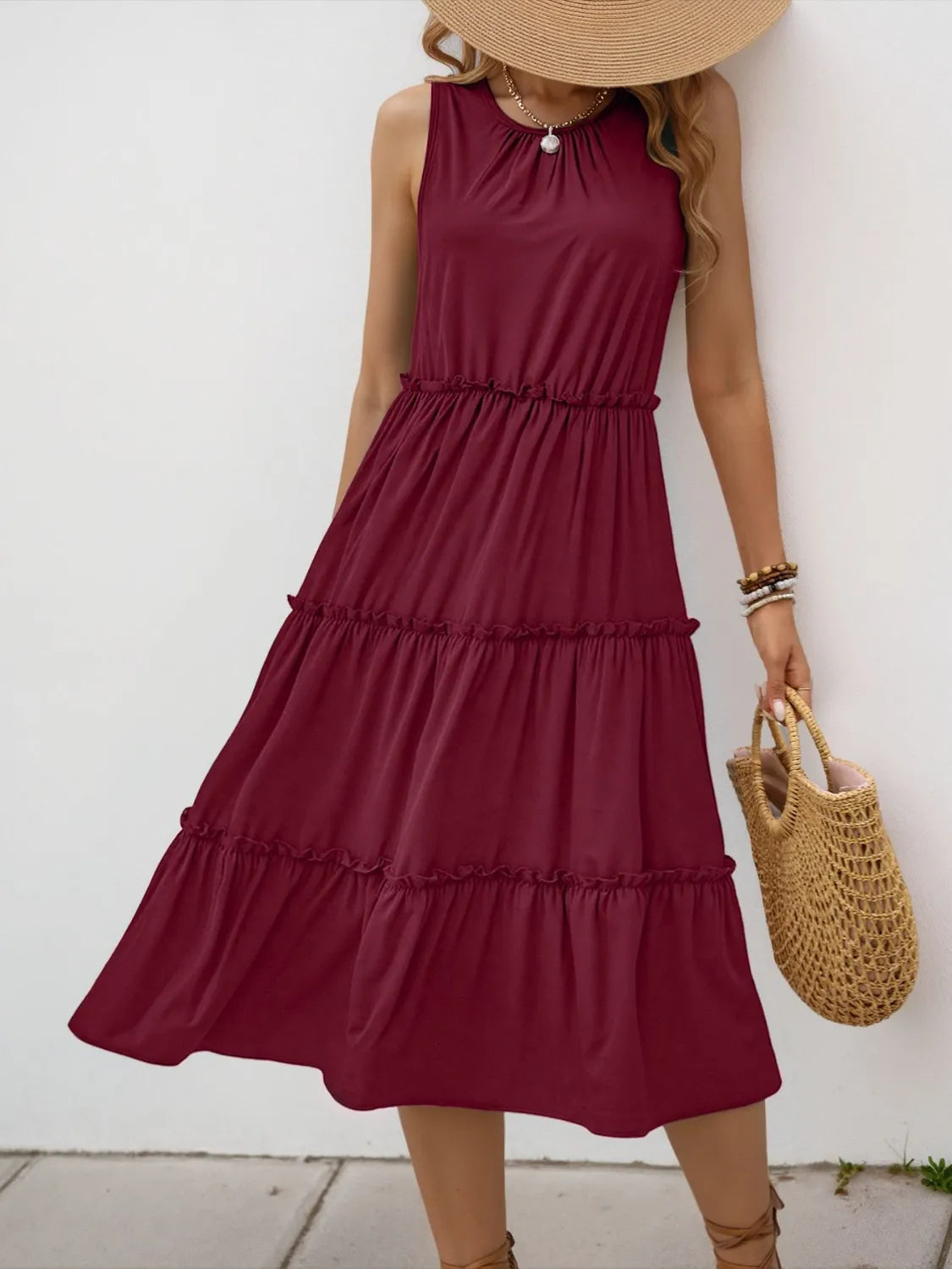 Ruffle Tiered Midi Dress detail view 20 - Vellaya Lane