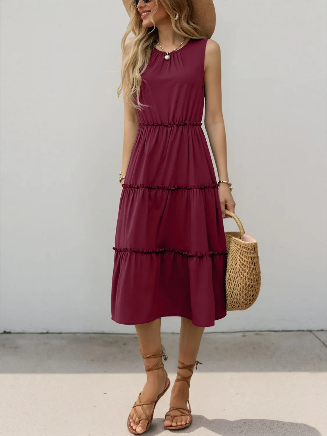 Ruffle Tiered Midi Dress detail view 21 - Vellaya Lane