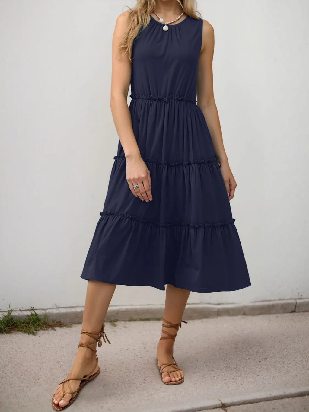 Ruffle Tiered Midi Dress detail view 26 - Vellaya Lane