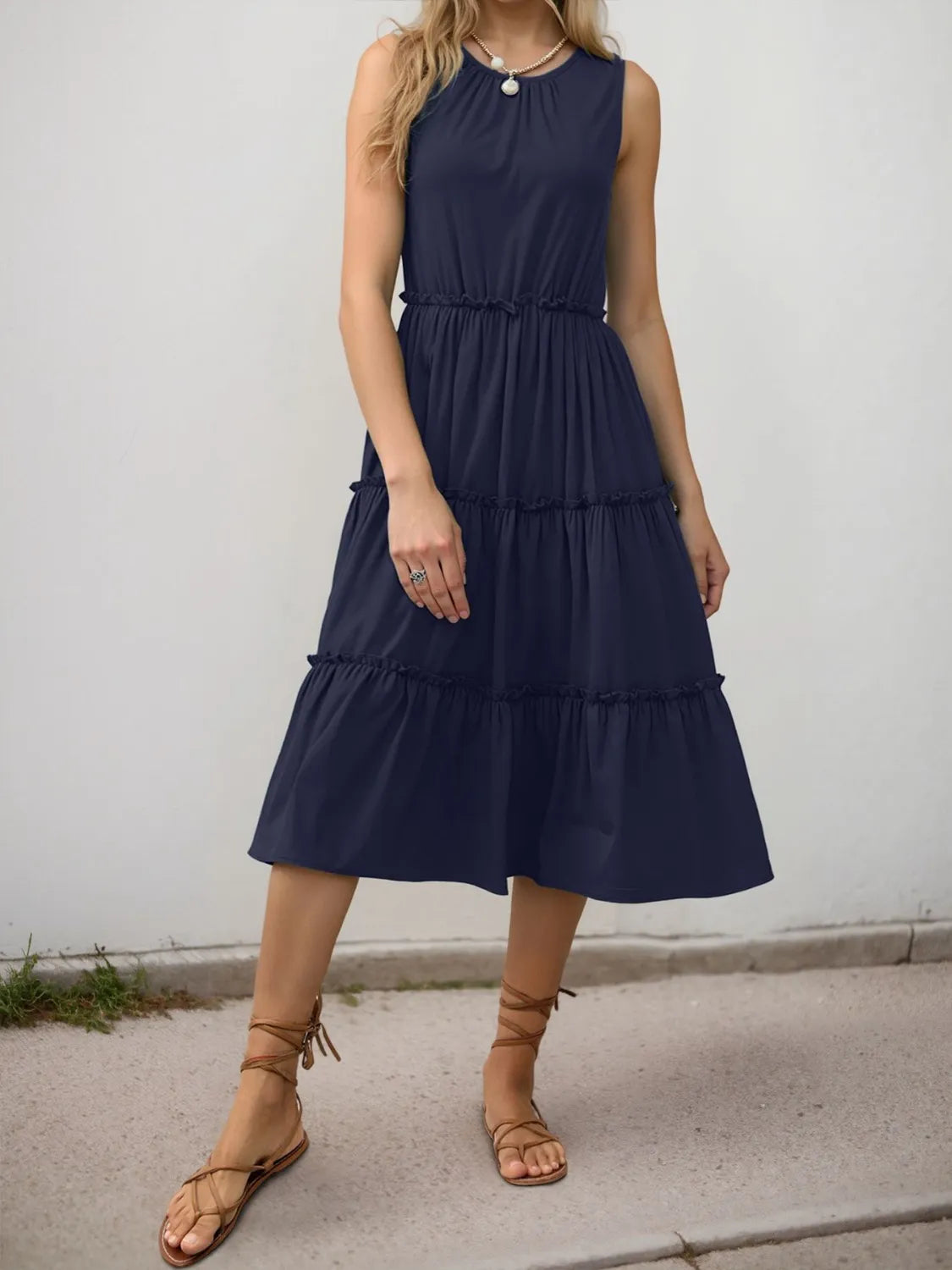 Ruffle Tiered Midi Dress detail view 26 - Vellaya Lane