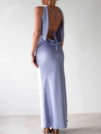 Satin Sleeveless Slit Maxi Dress detail view 06 - Vellaya Lane