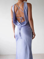 Satin Sleeveless Slit Maxi Dress detail view 07 - Vellaya Lane