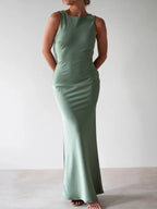 Satin Sleeveless Slit Maxi Dress detail view 10 - Vellaya Lane