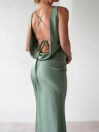Satin Sleeveless Slit Maxi Dress detail view 11 - Vellaya Lane