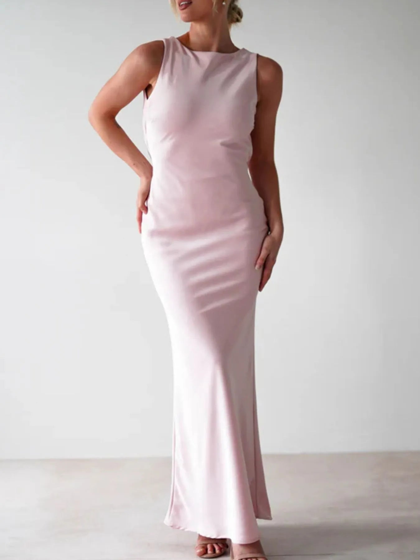Satin Sleeveless Slit Maxi Dress detail view 14 - Vellaya Lane