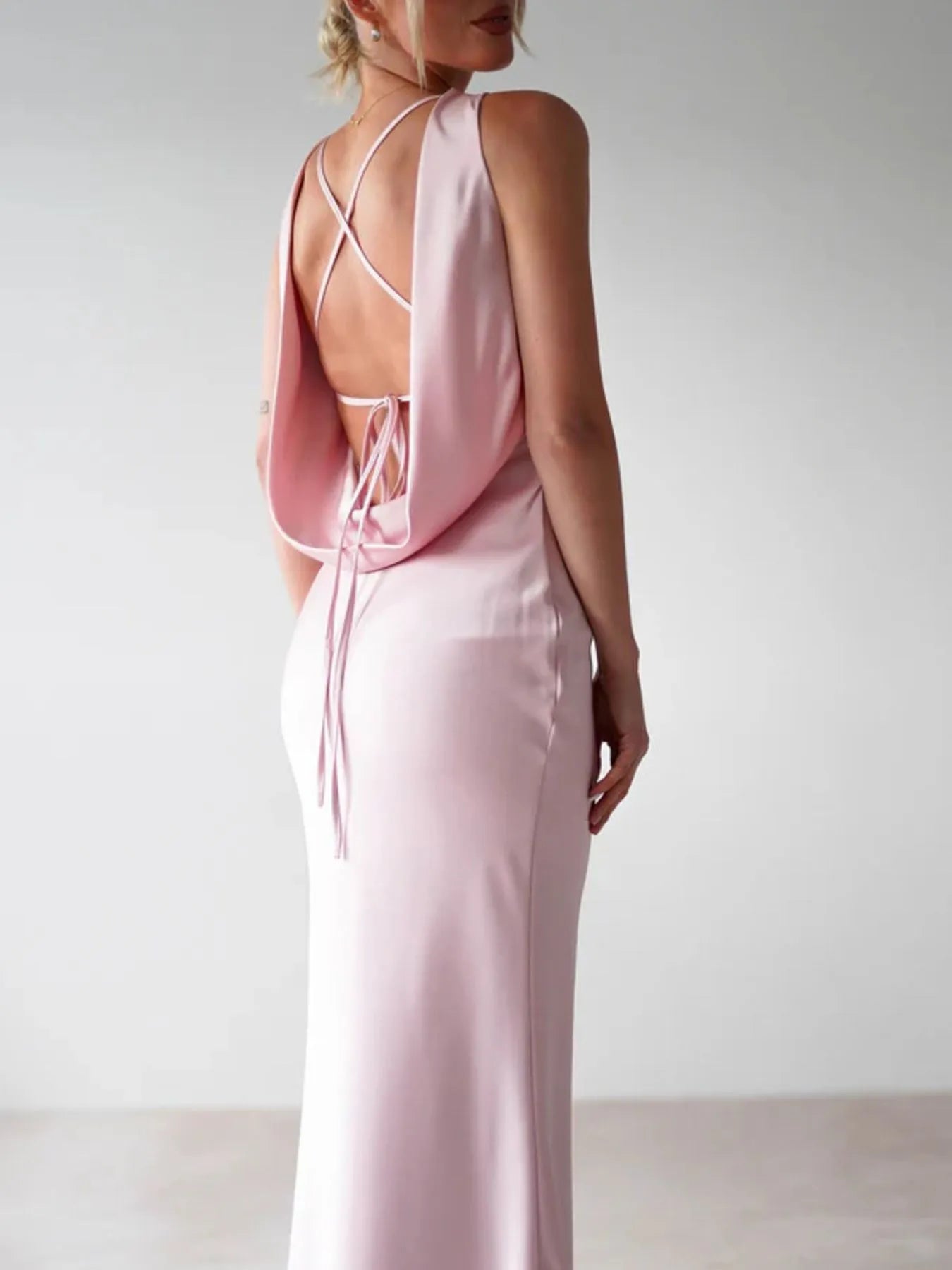 Satin Sleeveless Slit Maxi Dress detail view 17 - Vellaya Lane