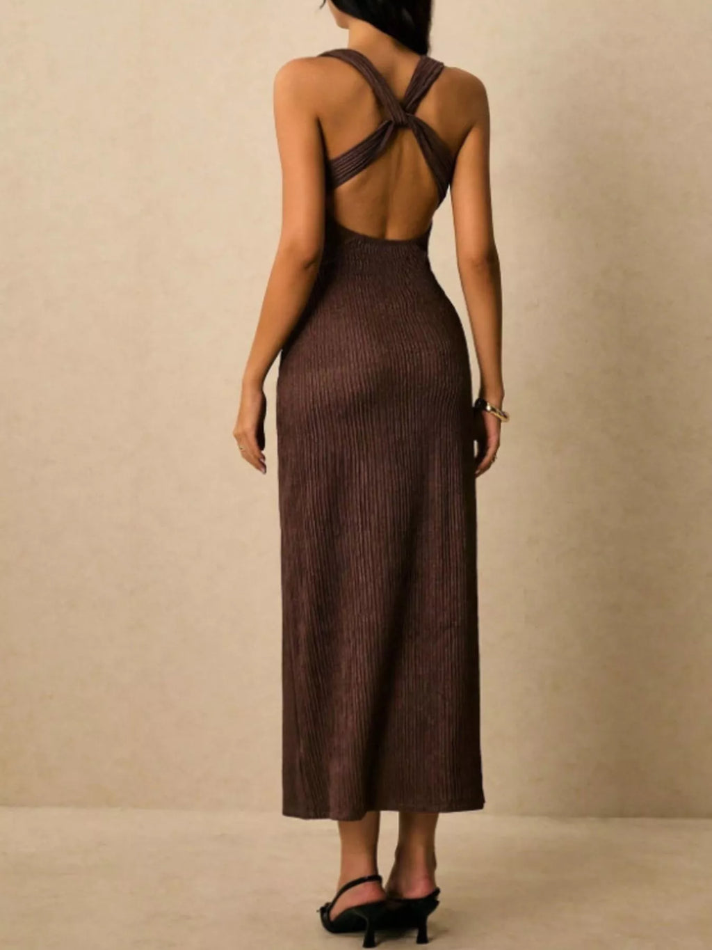 Sleeveless Ribbed-Knit Midi Dress detail view 07 - Vellaya Lane
