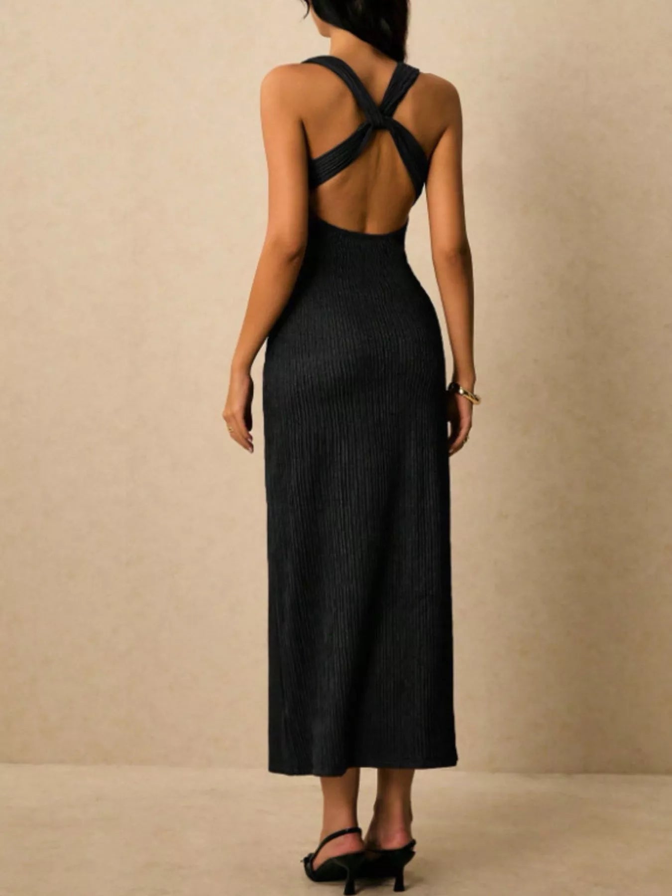 Sleeveless Ribbed-Knit Midi Dress detail view 13 - Vellaya Lane