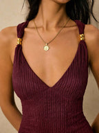 Sleeveless Ribbed-Knit Midi Dress detail view 15 - Vellaya Lane
