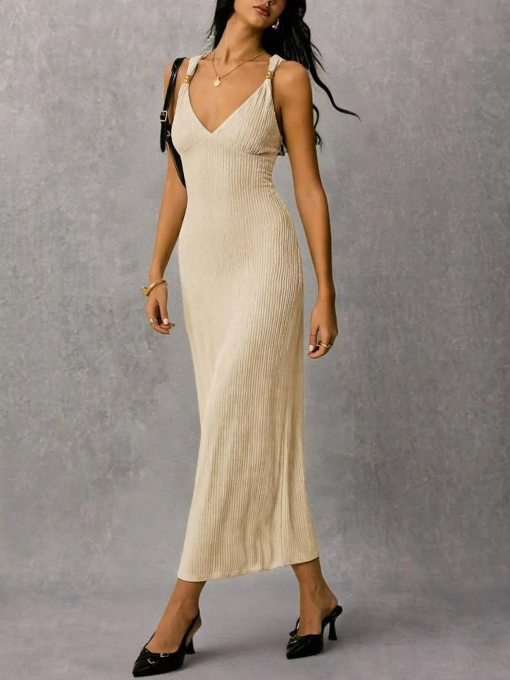 Sleeveless Ribbed-Knit Midi Dress detail view 22 - Vellaya Lane