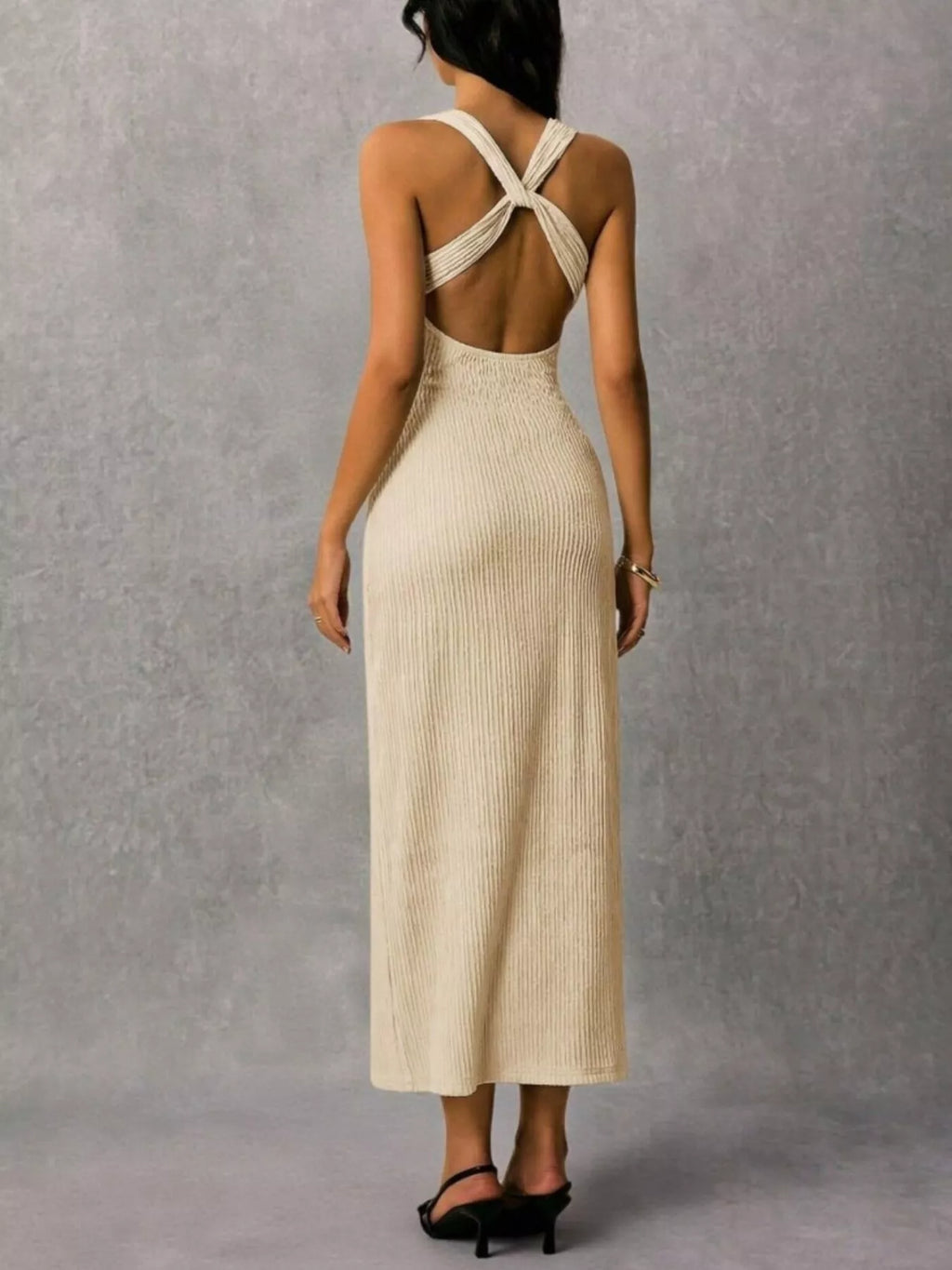 Sleeveless Ribbed-Knit Midi Dress detail view 23 - Vellaya Lane