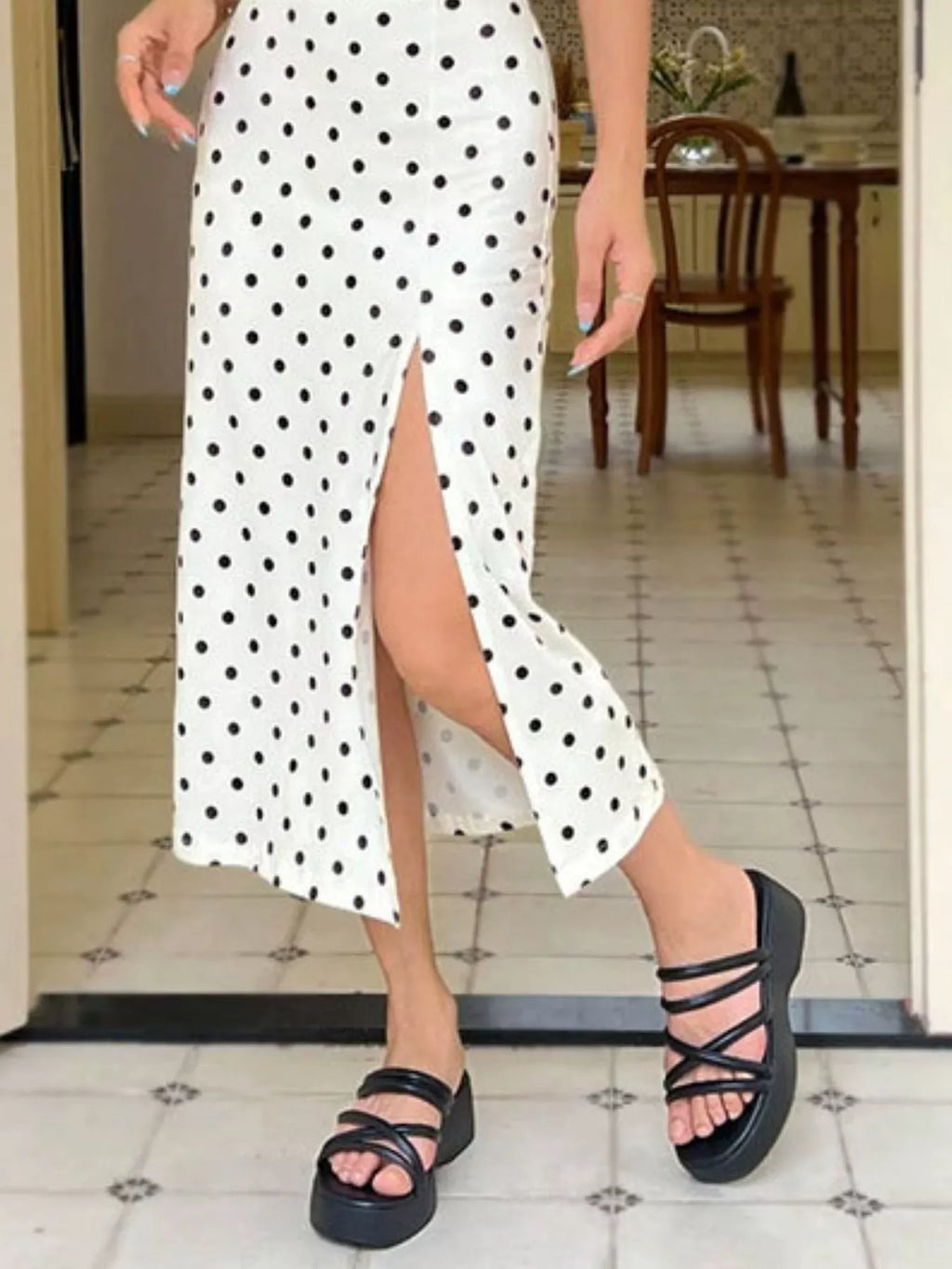 Spaghetti-Strap Slit Midi Dress detail view 03 - Vellaya Lane