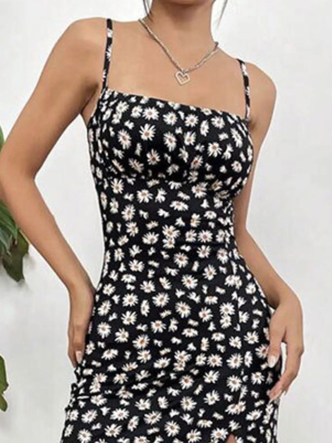 Spaghetti-Strap Slit Midi Dress detail view 08 - Vellaya Lane
