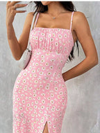 Spaghetti-Strap Slit Midi Dress detail view 11 - Vellaya Lane
