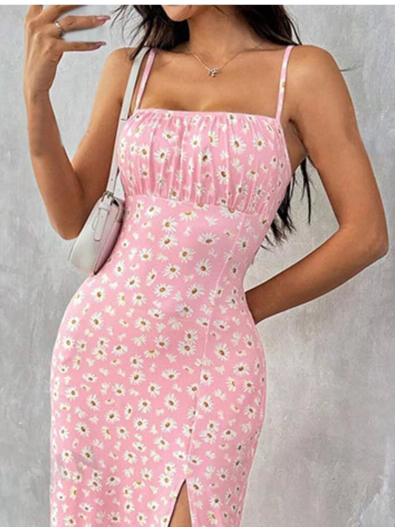 Spaghetti-Strap Slit Midi Dress detail view 11 - Vellaya Lane