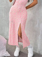 Spaghetti-Strap Slit Midi Dress detail view 12 - Vellaya Lane