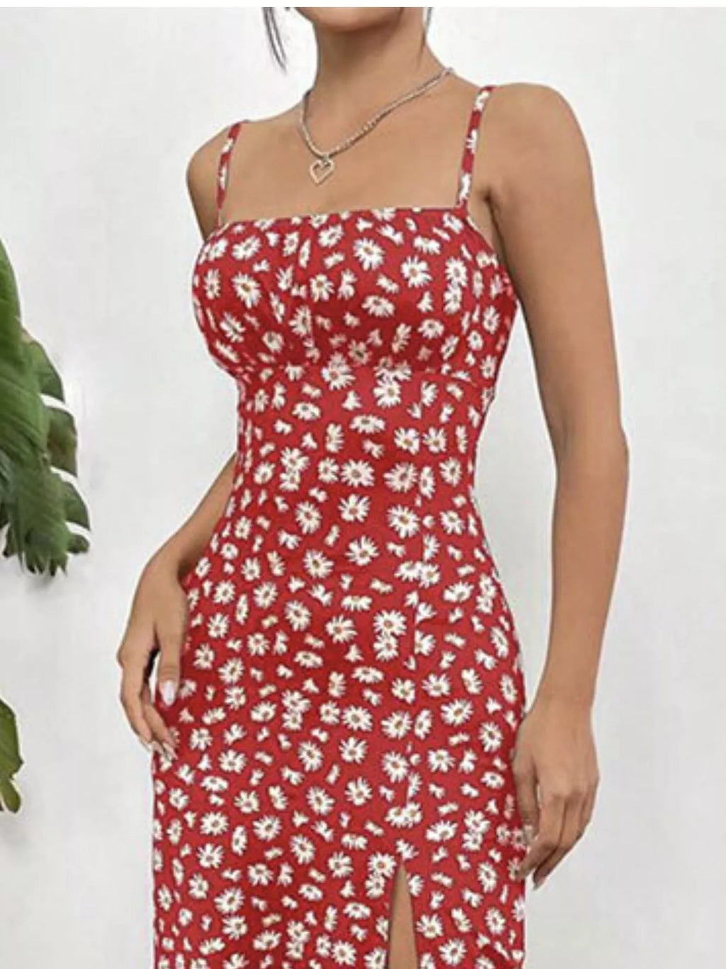 Spaghetti-Strap Slit Midi Dress detail view 14 - Vellaya Lane